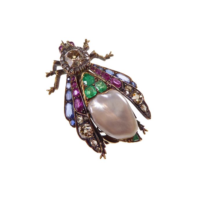 Pearl, diamond and gem set fly brooch | MasterArt